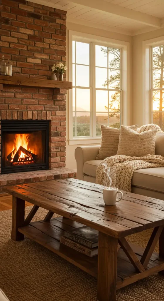 10 Living Room Ideas with Fireplace 1 1. Cozy Farmhouse Charm