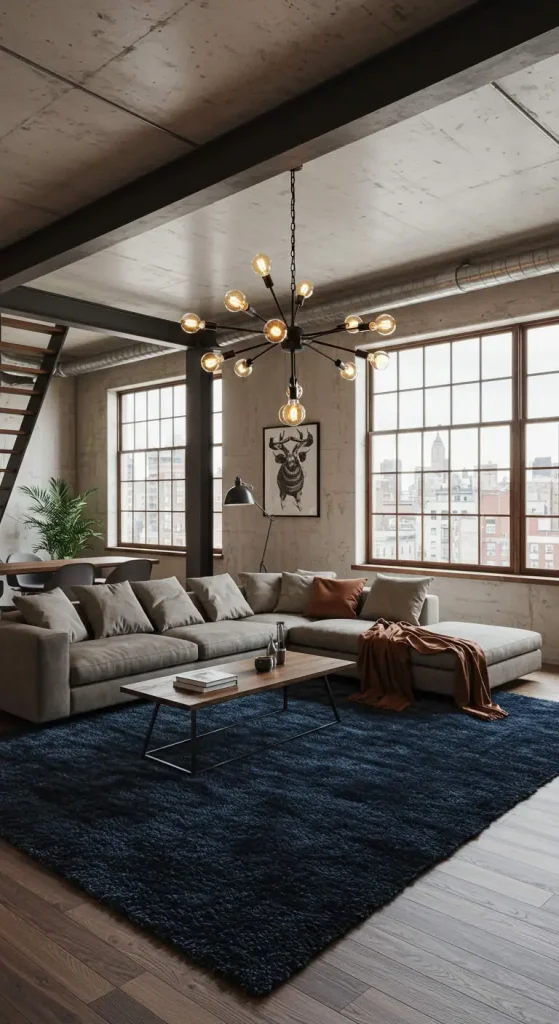 10 Living Room Ideas for Loft Apartments 1 1. Define Spaces with Rugs