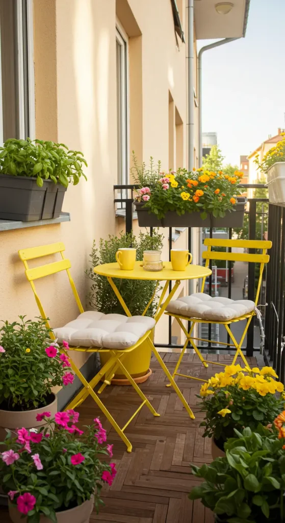 11 Clever Small Balcony Furniture Ideas To Maximize Your Space 1 1. Foldable Bistro Set