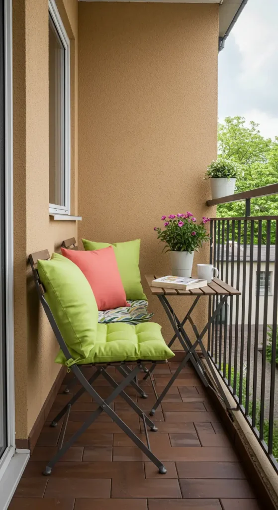 14 Small Balcony Seating Ideas 1 1. Foldable Chairs