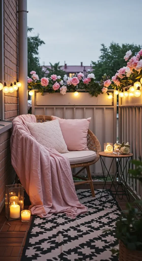11 Dreamy Aesthetic Balcony Ideas For The Ultimate Cozy Vibe 10 10. Romantic Balcony Design