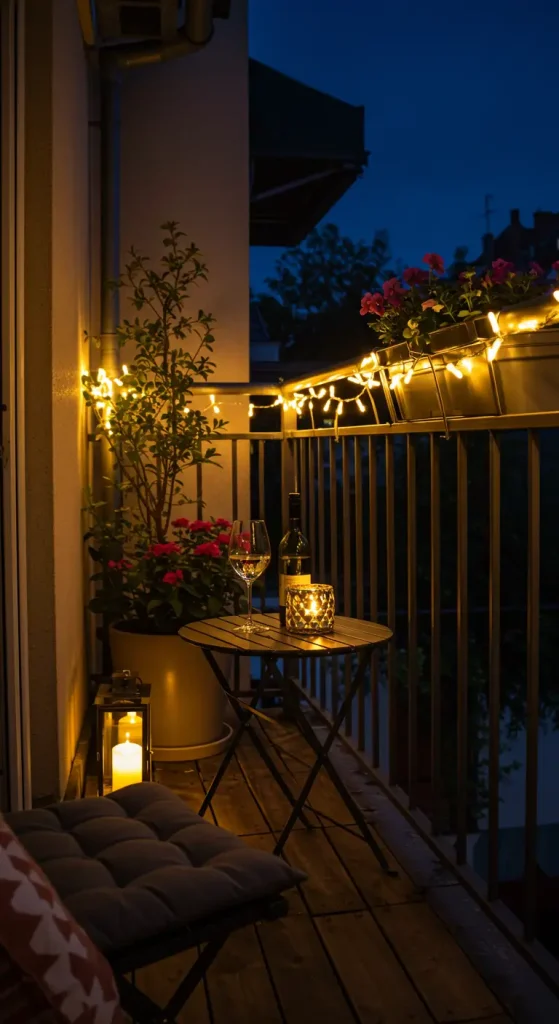 11 Stunning Small Balcony Ideas For A Cozy Apartment Oasis 10 10. String Lights and Lanterns