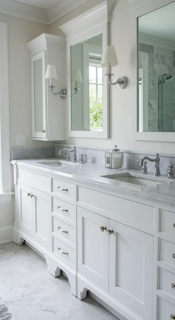 15 Double Vanity Bathroom Ideas 12 11. Elegance in White