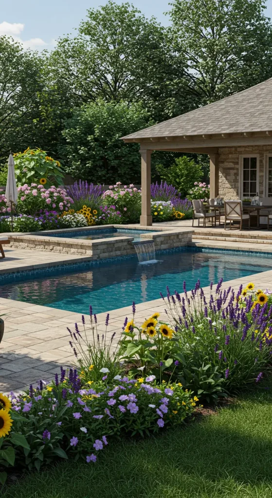 13 Backyard Ideas with Pool 8 11. Garden-Pool Combo