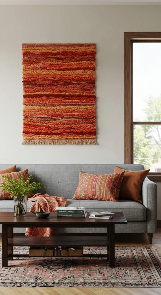 15 Earthy Living Room Decor Ideas 12 11. Handmade Textiles