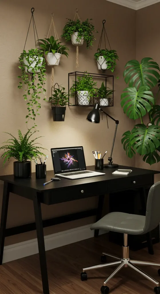 15 Home Office Ideas Black Desk 12 11. Nature-Inspired Desk