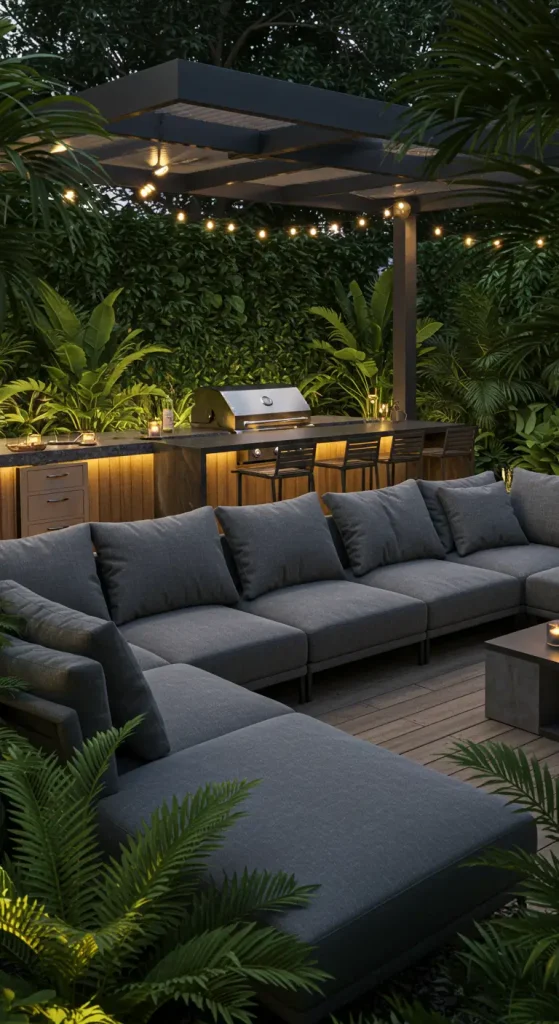 12 Trendy Outdoor Lounge Ideas 11 11. Outdoor Kitchen and Lounge Combo