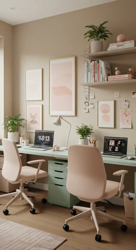 14 Home Office Ideas for Two Couple 12 11. Play with Dual Color Themes