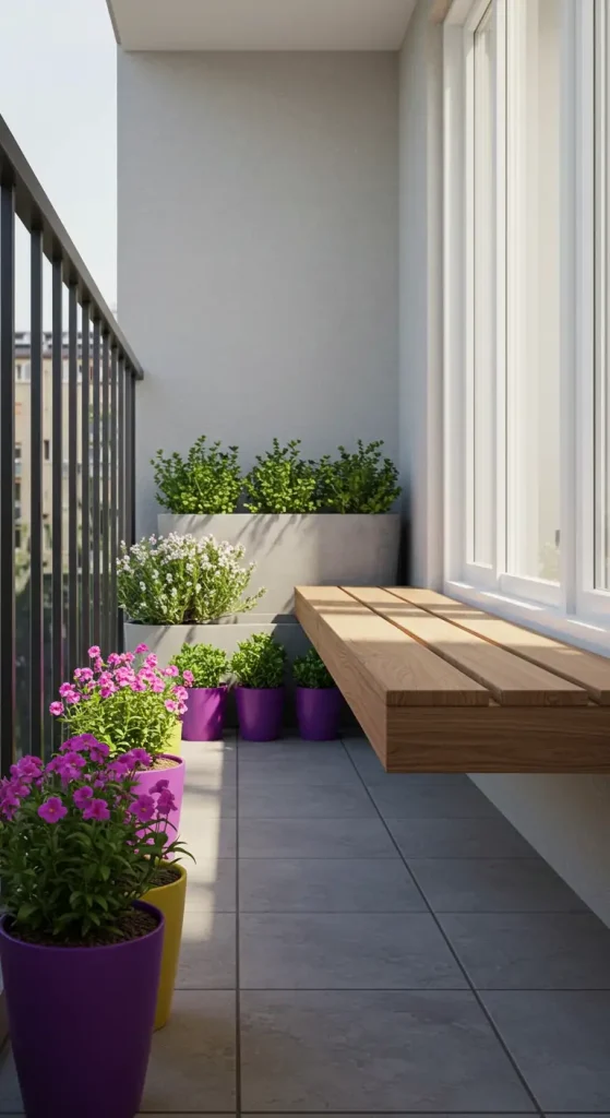 14 Small Balcony Seating Ideas 11 11. Wall-Mounted Benches