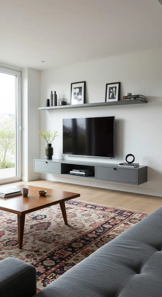 15 Living Room Ideas for Small Houses 14 14. Floating TV Unit