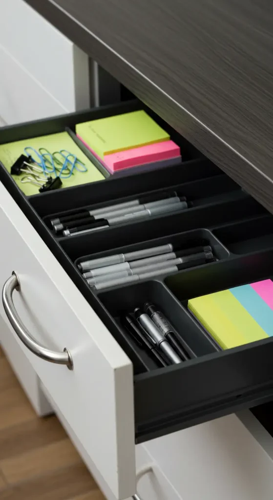 11 Office Desk Organization Ideas 3 2. Introduce Drawer Dividers