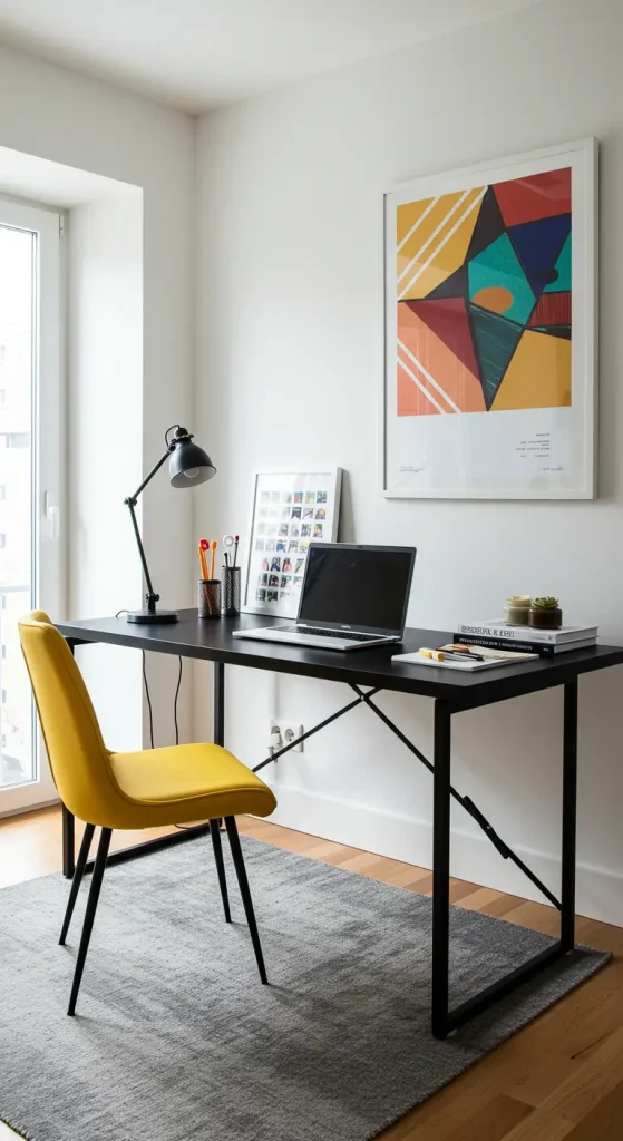 15 Home Office Ideas Black Desk 3 2. Pop of Contrast
