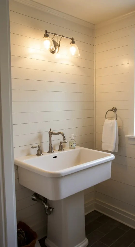 12 Bathroom Wall Panel Ideas 2 2. Shiplap for a Farmhouse Feel