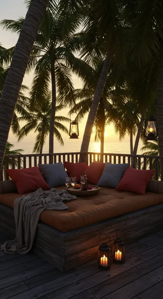 12 Trendy Outdoor Lounge Ideas 2 2. Tropical Escape with Plush Daybeds