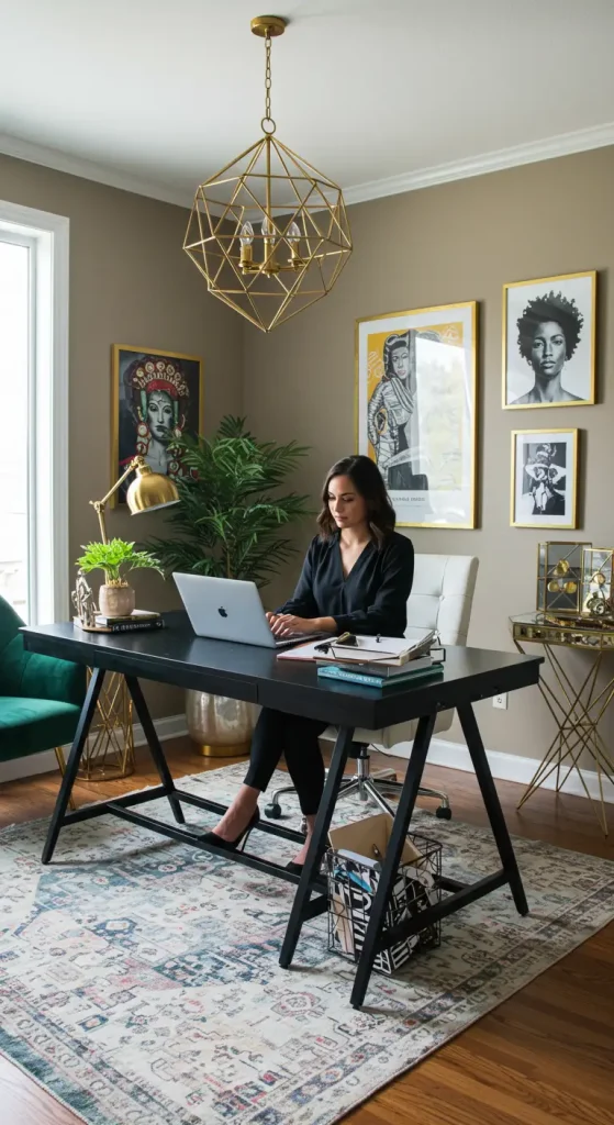 12 Home Office Ideas for Women That You’ll Love 3 3. Bold and Black Chic