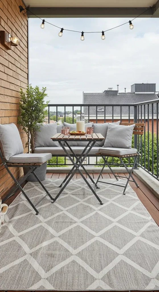 14 Cozy Balcony Decor Ideas to Transform Your Small Space 3 3. Creative Use of Rugs