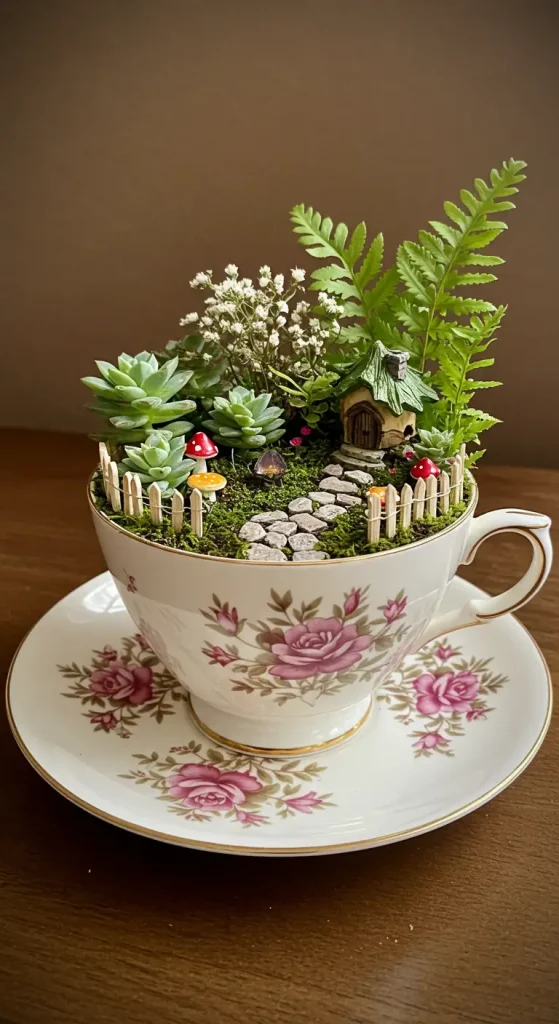 12 Magical Fairy Garden Ideas 3 3. DIY Teacup Fairy Garden