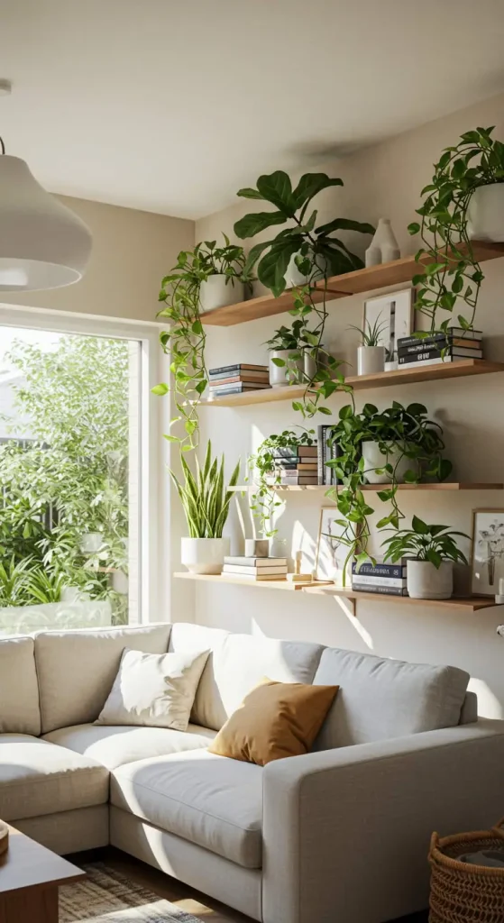 15 Earthy Living Room Decor Ideas 4 3. Houseplants & Greenery