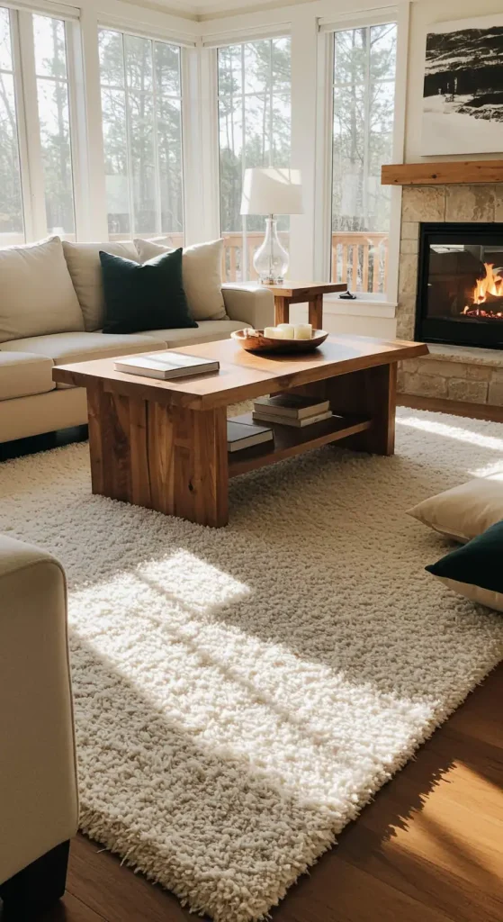 15 Living Room Rug Ideas 4 3. Shag Rugs for Coziness