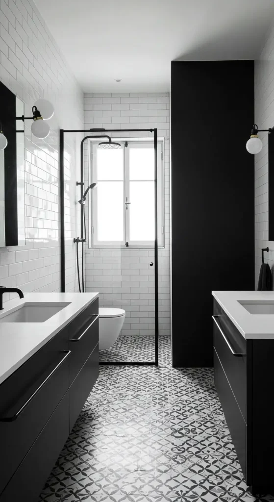10 Black and White Bathroom Ideas 4 3. White Subway Tiles with Dark Grout