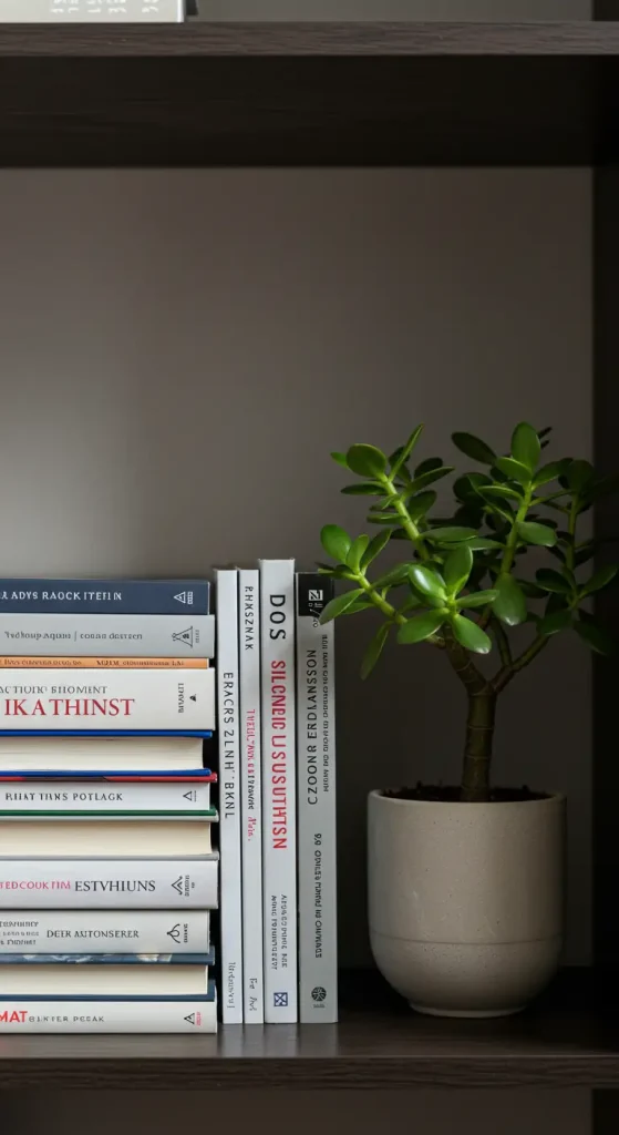 9 Office Bookshelf Styling Ideas for a Chic Workspace 5 4. Greenery Is Always a Good Idea