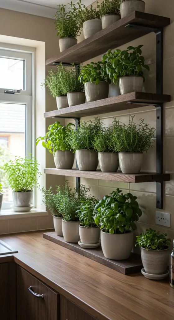 12 Indoor Plant Shelf Ideas 4 4. Kitchen Herb Shelves