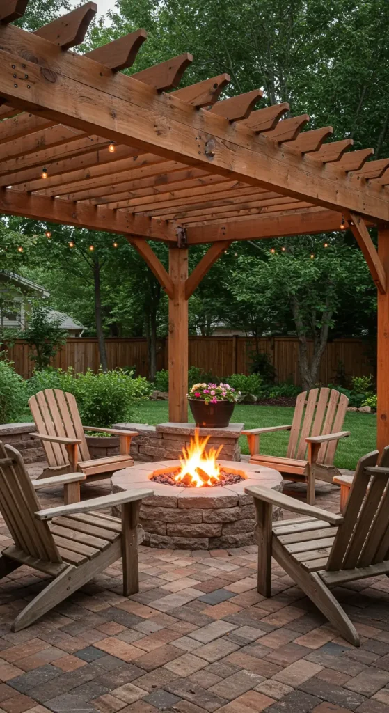 13 Stunning Backyard Pergola Ideas 4 4. Rustic Pergola with Fire Pit