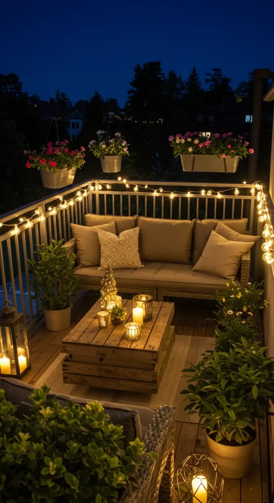 14 Cozy Balcony Decor Ideas to Transform Your Small Space 4 4. String Lights for Ambiance