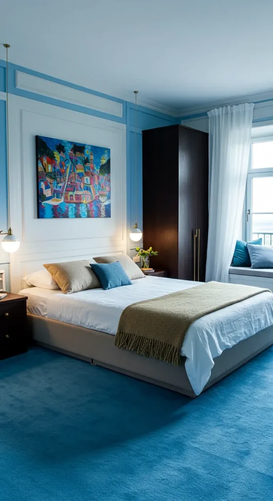 15 Master Bedroom Accent Wall Ideas 6 5. Accent a Bright Hue With White