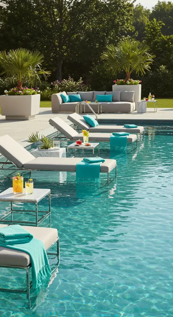 13 Backyard Ideas with Pool 4 5. Floating Lounges by the Pool