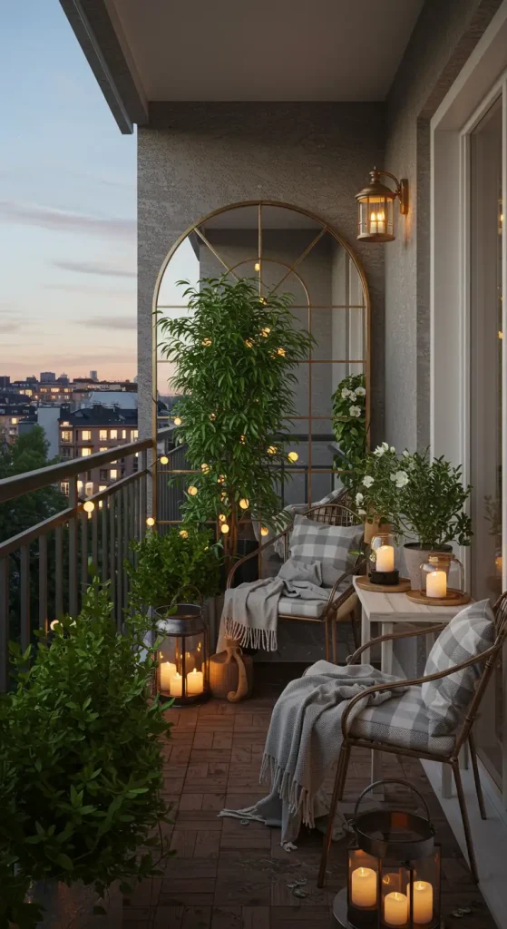 14 Cozy Balcony Decor Ideas to Transform Your Small Space 5 5. Use Mirrors to Create Depth