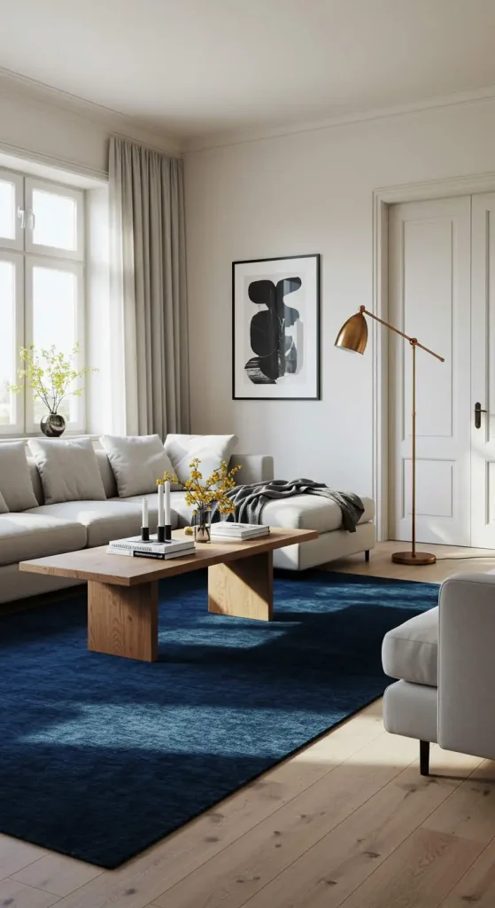 15 Living Room Rug Ideas 7 6. Bold Colored Rugs