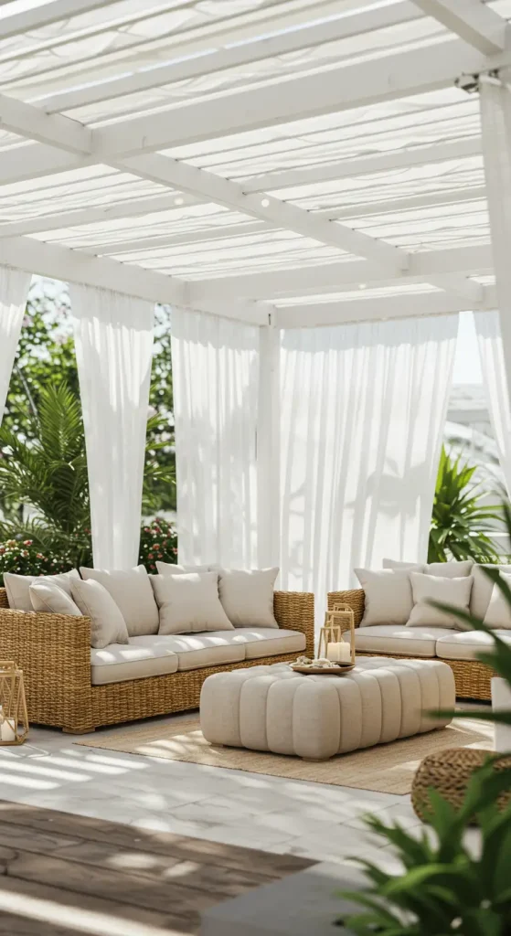 12 Trendy Outdoor Lounge Ideas 6 6. Enclosed Lounging Under a Pergola