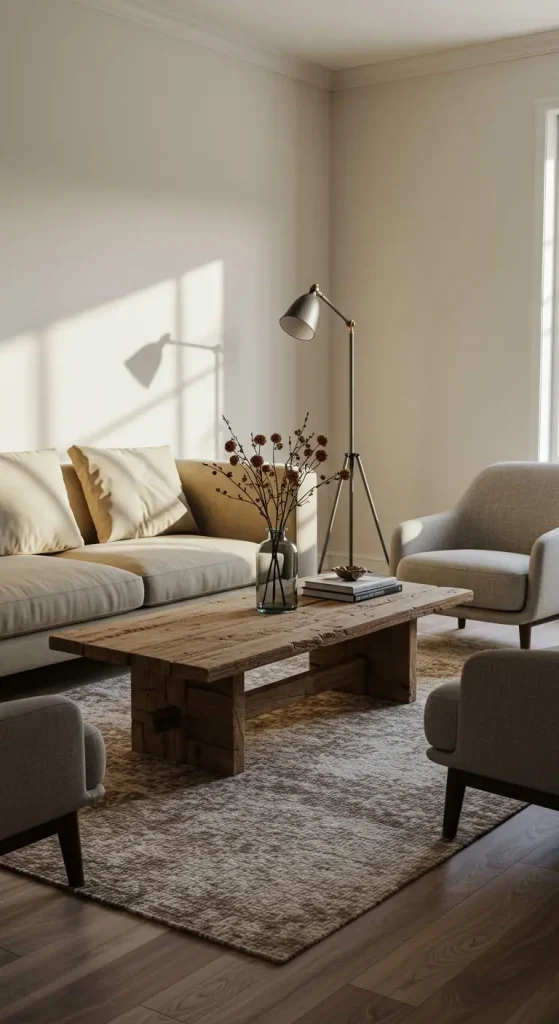 21 Neutral Color Living Room Ideas 6 6. Introduce Natural Wood Elements
