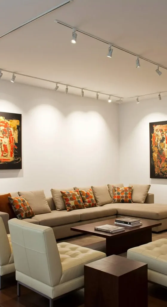 17 Living Room Ceiling Lighting Ideas 6 6. Track Lighting for Adjustability