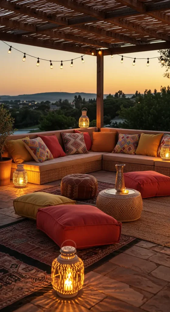 12 Trendy Outdoor Lounge Ideas 7 7. Bohemian-Inspired Lounge with Floor Seating