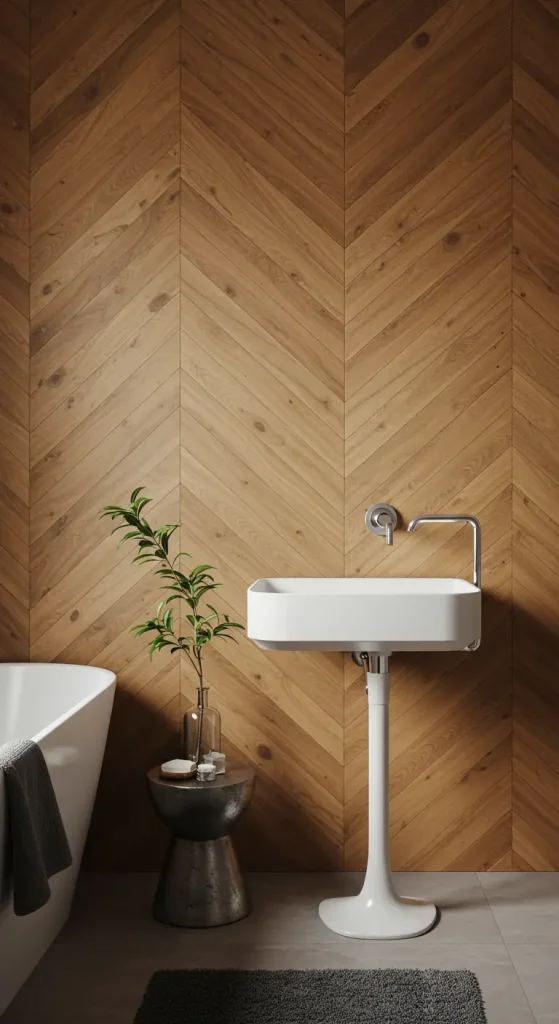 12 Bathroom Wall Panel Ideas 7 7. Chevron Panels