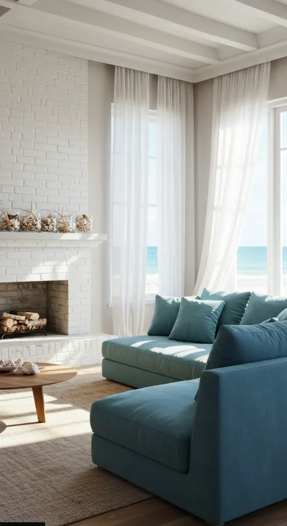 10 Living Room Ideas with Fireplace 7 7. Coastal Retreat