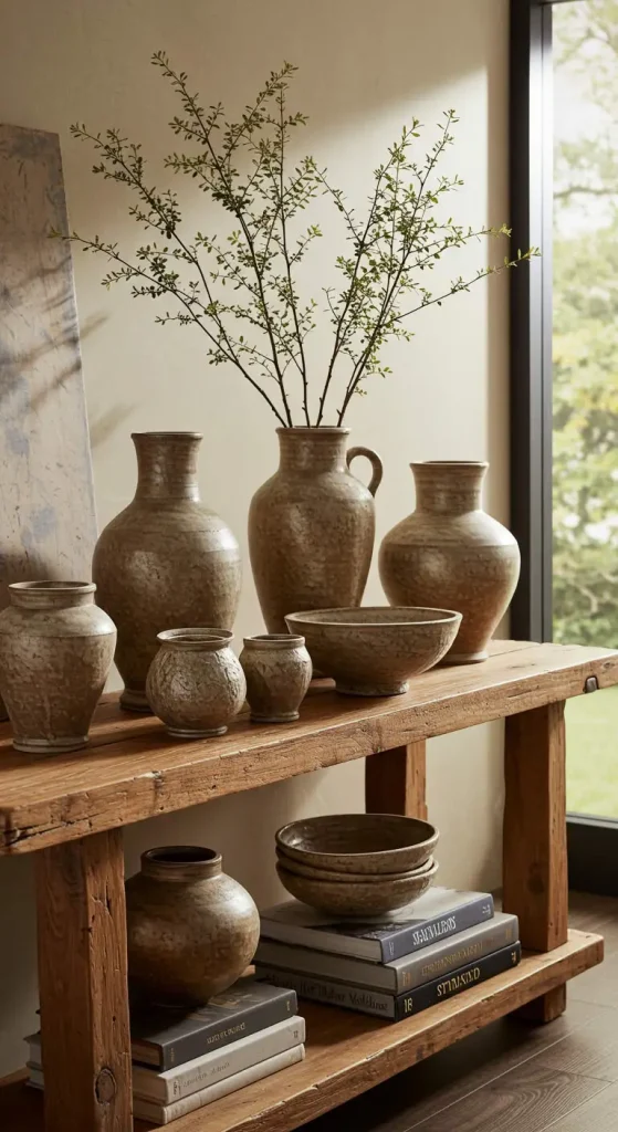 15 Earthy Living Room Decor Ideas 8 7. Handcrafted Pottery & Ceramics