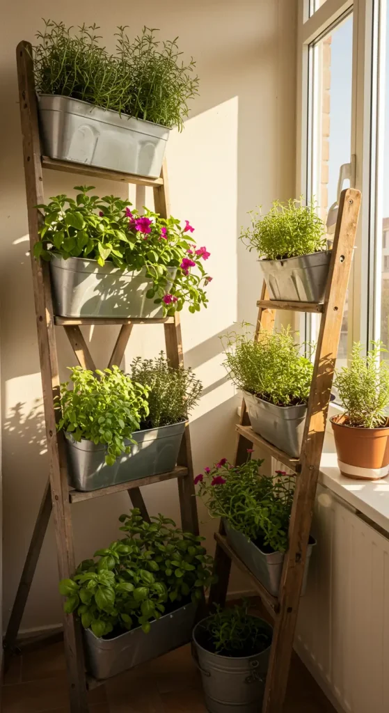 13 Brilliant Window Balcony Ideas You Can Easily DIY 7 7. Tiered Shelving for Plants