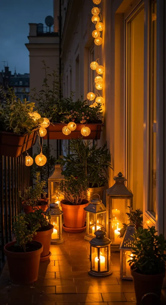14 Cozy Balcony Decor Ideas to Transform Your Small Space 7 7. Vintage Appeal with Lanterns