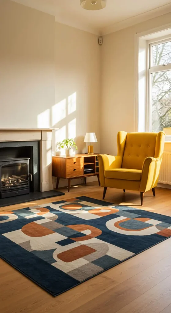 10 Living Room Ideas with Fireplace 8 8. Mid-Century Modern Charm
