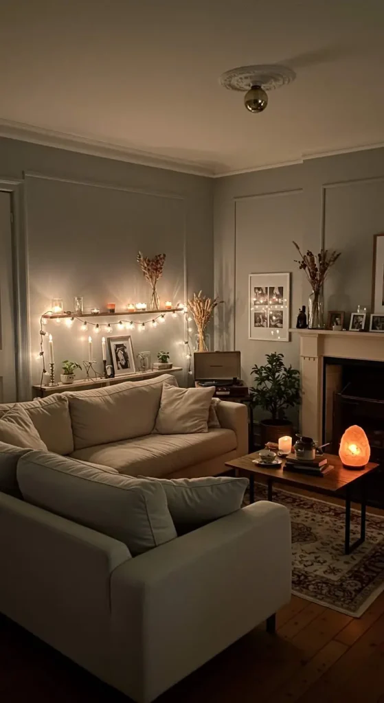15 Earthy Living Room Decor Ideas 9 8. Soft Ambient Lighting