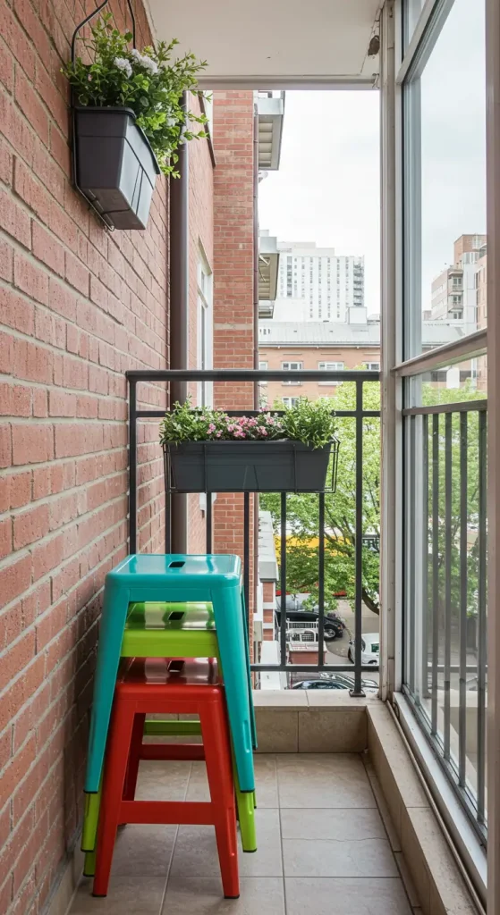 14 Small Balcony Seating Ideas 8 8. Stacked Stools