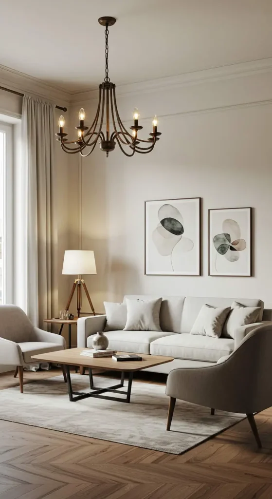 21 Neutral Color Living Room Ideas 8 8. Use Subtle Metallic Accents