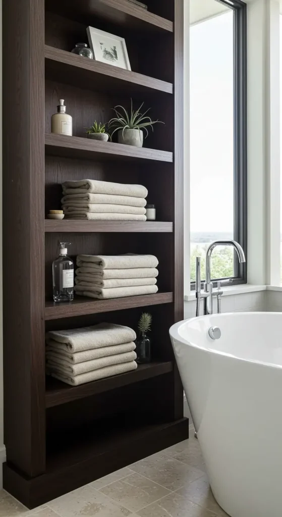13 Bathtub Ideas for Master Bathroom 8 9. Built-In Storage Solutions