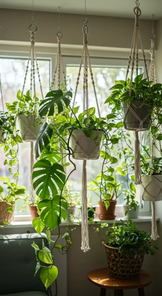 14 Hanging Indoor Plants Ideas 9 9. Clustered Hanging Pots