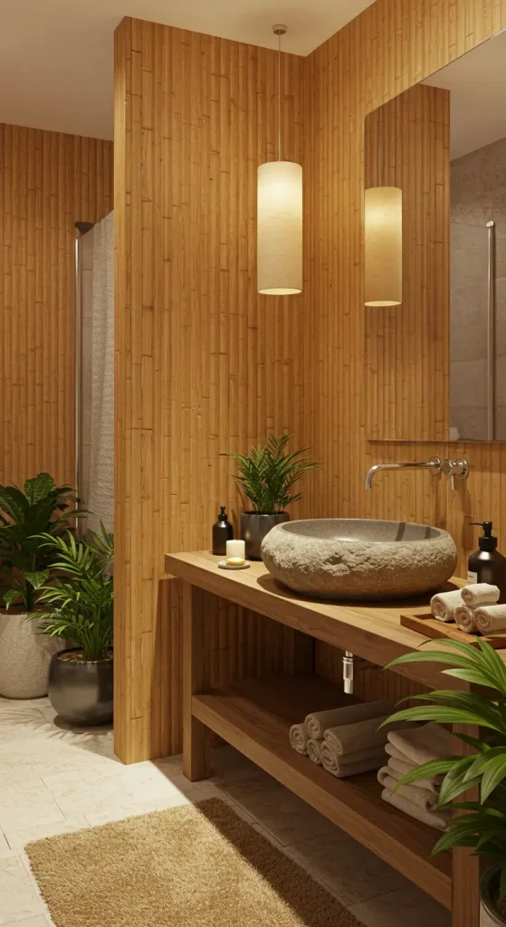 12 Bathroom Wall Panel Ideas 9 9. Natural Bamboo Panels