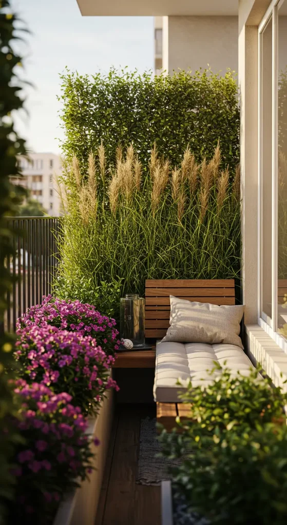 11 Stunning Small Balcony Ideas For A Cozy Apartment Oasis 9 9. Privacy Screening with Greenery