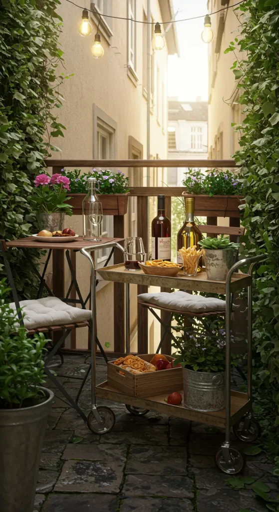 11 Clever Small Balcony Furniture Ideas To Maximize Your Space 9 9. Rolling Cart for Drinks